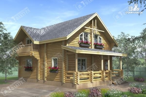 Фото: проект дом из бревна с террасой и балконом