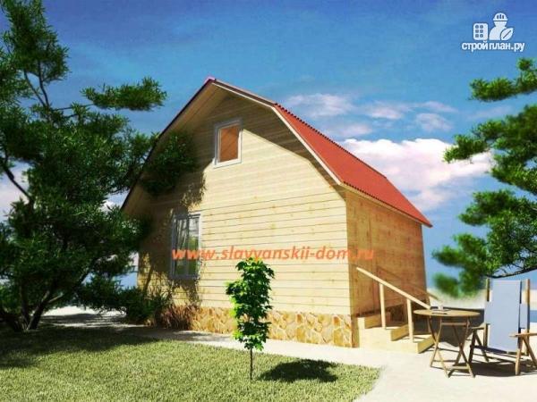 Фото 1: проект деревянный дом 6х6 из бруса, с ломанной крышей