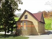 Фото: деревянный дом 6х8 из бруса, с эркером