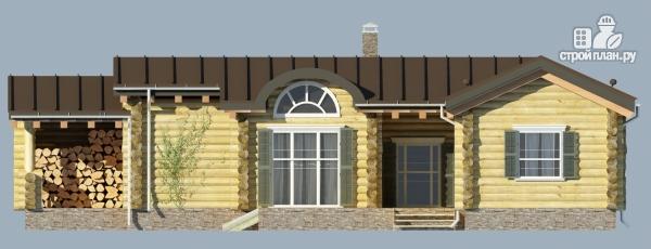 Фото 3: проект одноэтажныый бревенчатый дом с террасой и дровницей